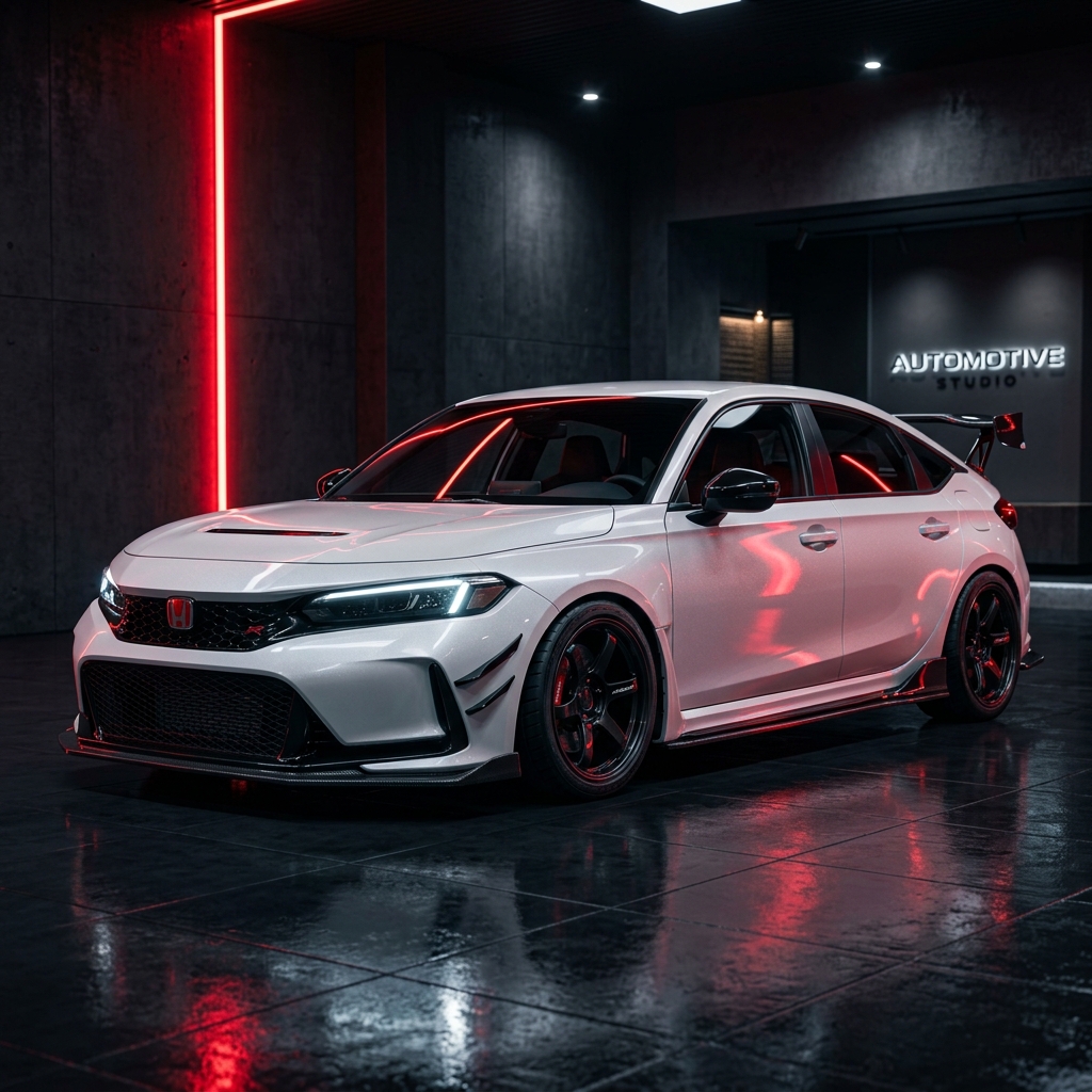 Auto deportivo premium con luces encendidas